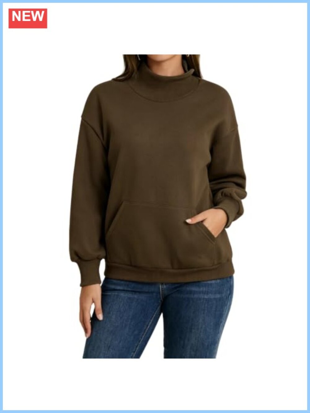 Mock Neck Sweatshirt Oversized Fleece Pullover with Pockets